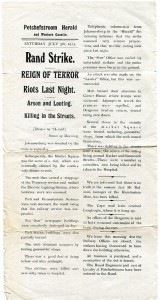 News of rioting in Johannesburg, July 1913