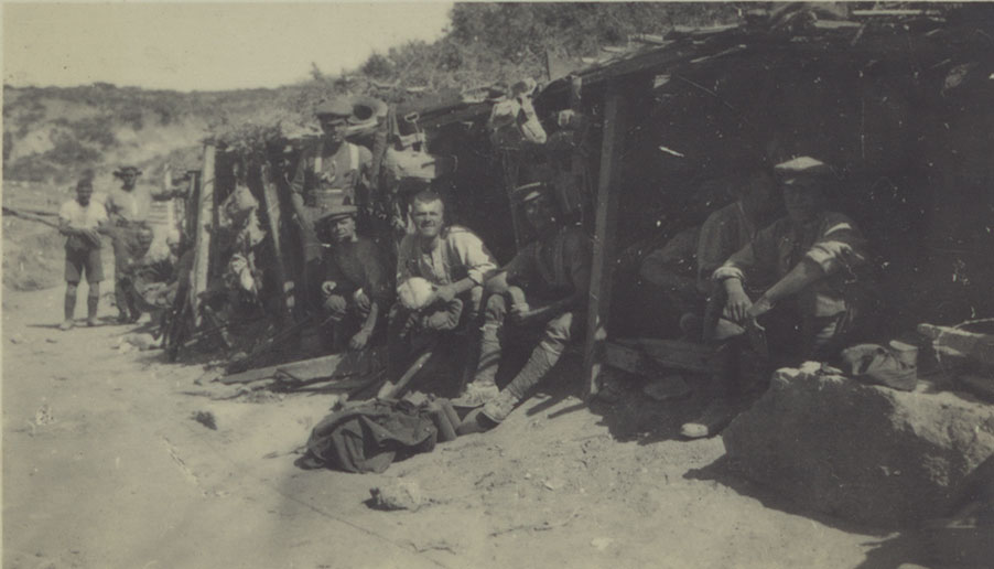British soldiers in a captured Turkish trench