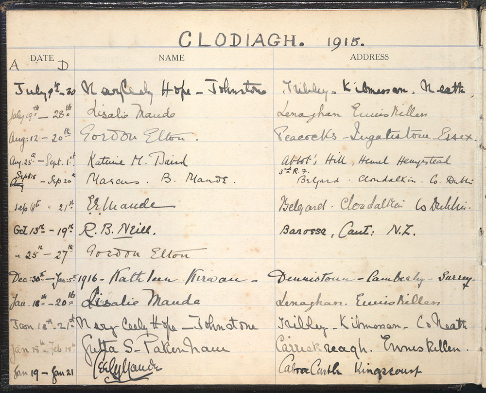 Visitors’ book at Clodagh House