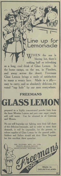 Advertisement promoting Freemans glass lemon